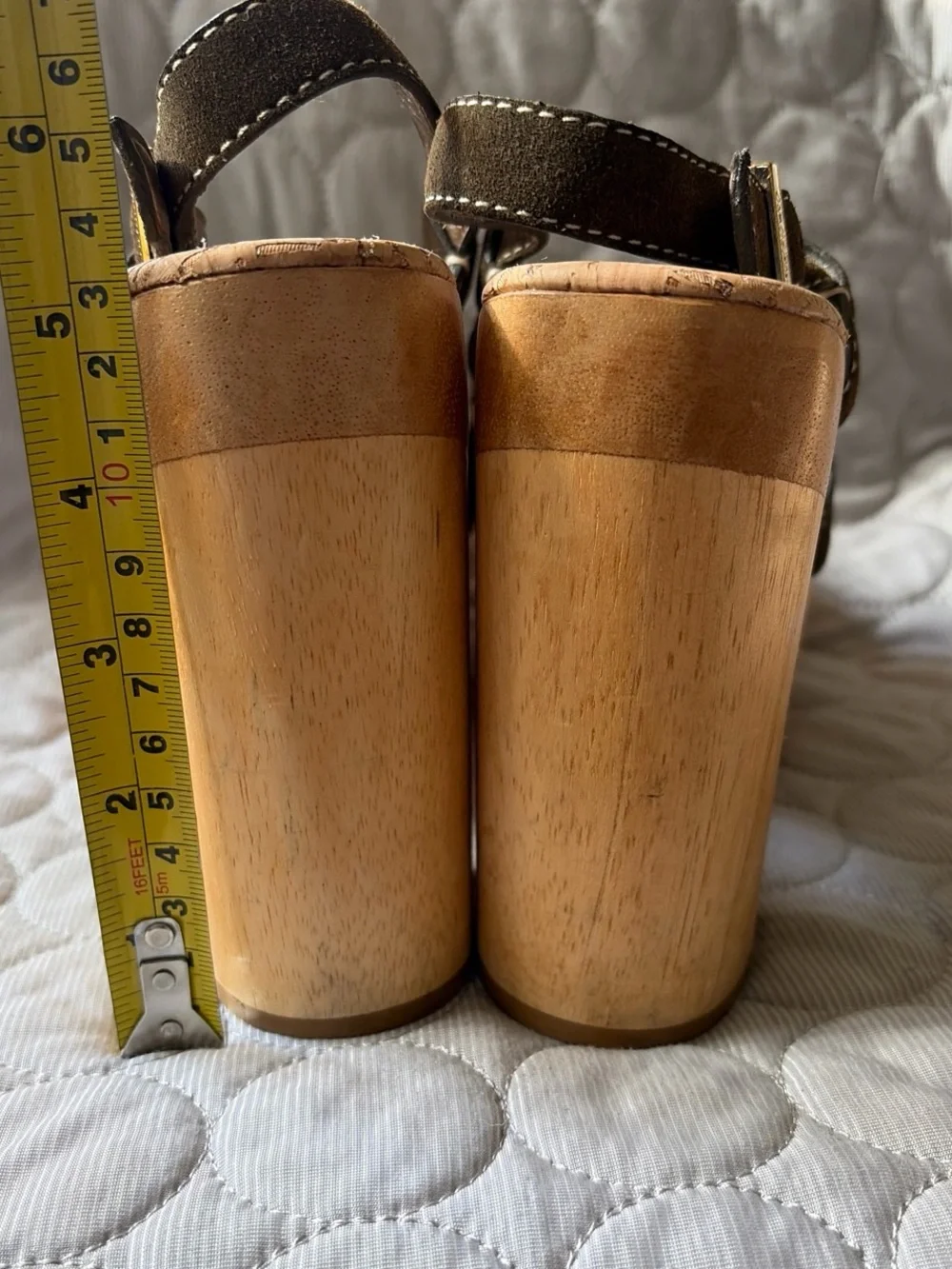 Sam Edelman Olive Green Suede Platform Sandals with Wood-Look Heel